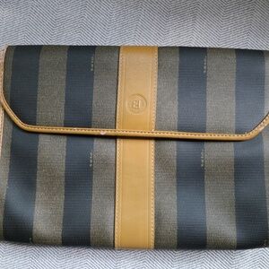 Vintage Fendi Penguin Tan Brown Black Striped Designer Clutch Handbag 70s 80s